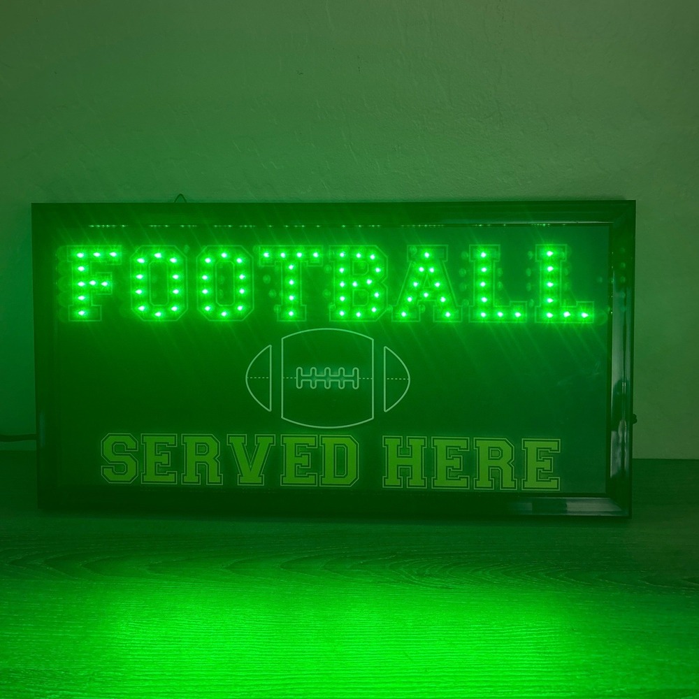 Football Served Here LED Light Sign Green Sports Bar Man Cave Wall Decor 19x10
